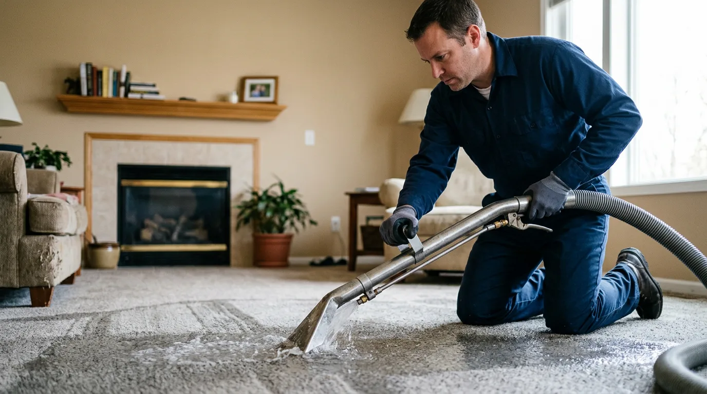 Water damage restoration technician working near Manchester, MA